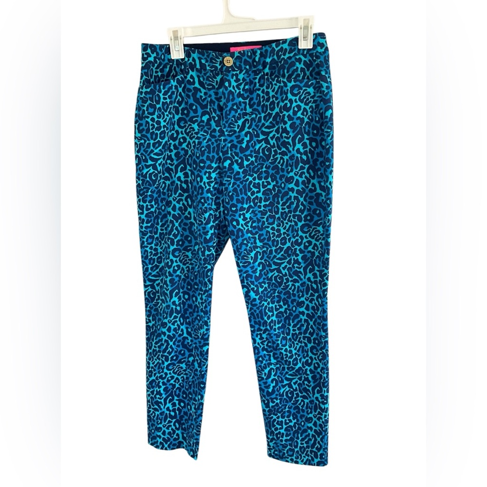 Lilly Pulitzer Kelly Stretch Pants Oyster Navy Bay My Favorite Spot Size 8